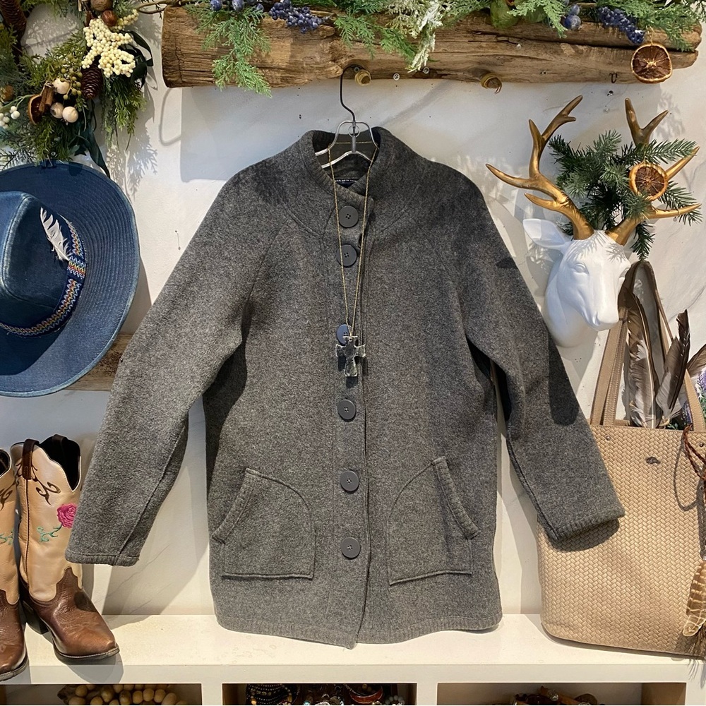 Upcycled FOLK quilted back detailing boho wool vintage jacket w farmhouse vibe - Picture 11 of 12